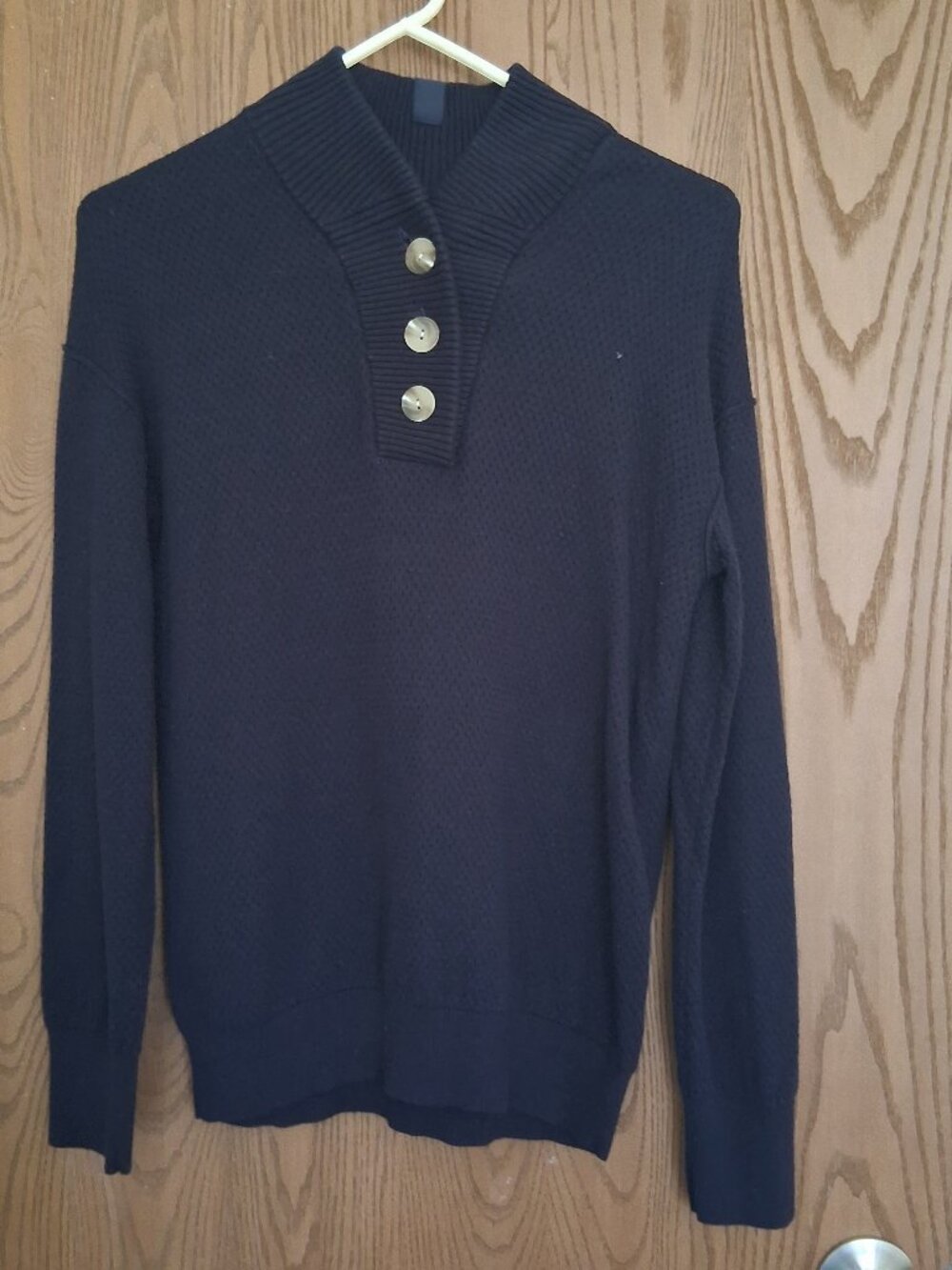 Tommy John Men's Navy Blue Henley Ribbed Mock Neck Sweater Medium